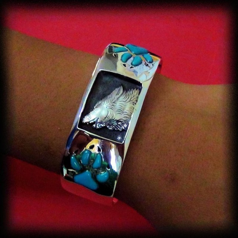 BRACELET LOUP ET EMPREINTES EN TURQUOISES
