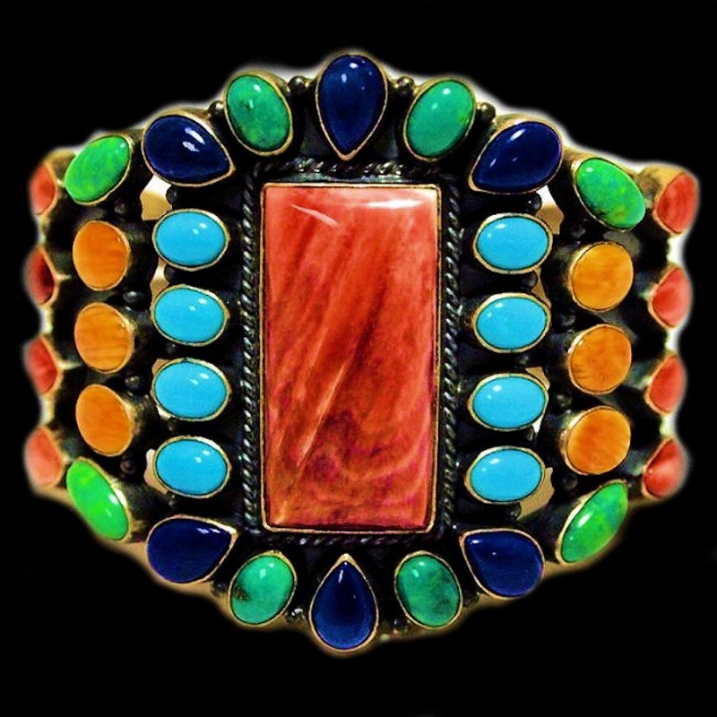 BRACELET NAVAJO SPONDYLUS ET CABOCHONS PIERRES