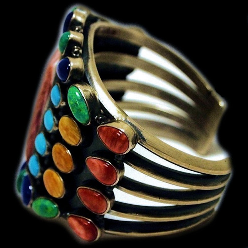 BRACELET NAVAJO SPONDYLUS ET CABOCHONS PIERRES