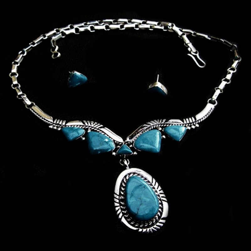 COLLIER ZUNI 6 TURQUOISES