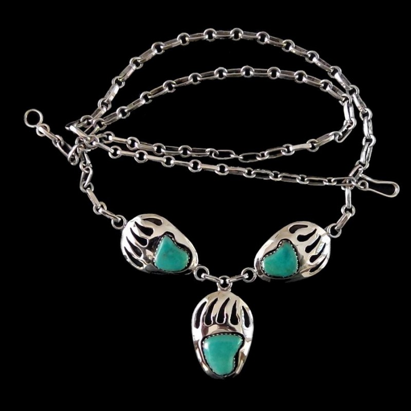 COLLIER PATTE D'OURS ET TURQUOISES