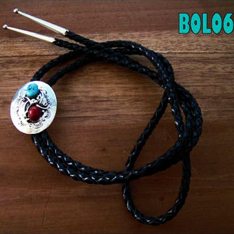 BOLO ARGENT TURQUOISE ET CORAIL