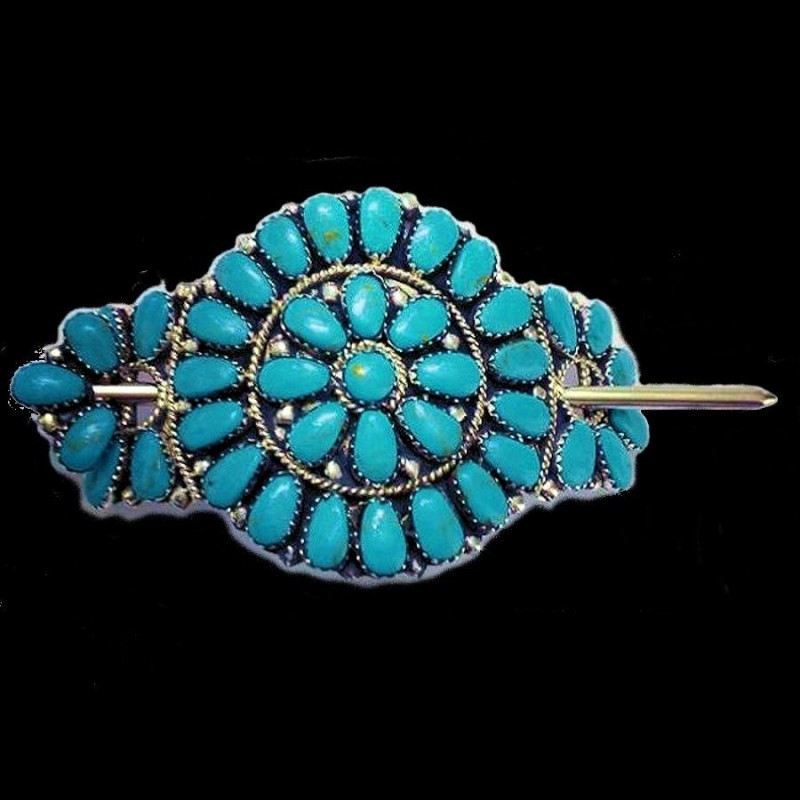 BARETTE NAVAJO EN ARGENT ET TEARDROPS