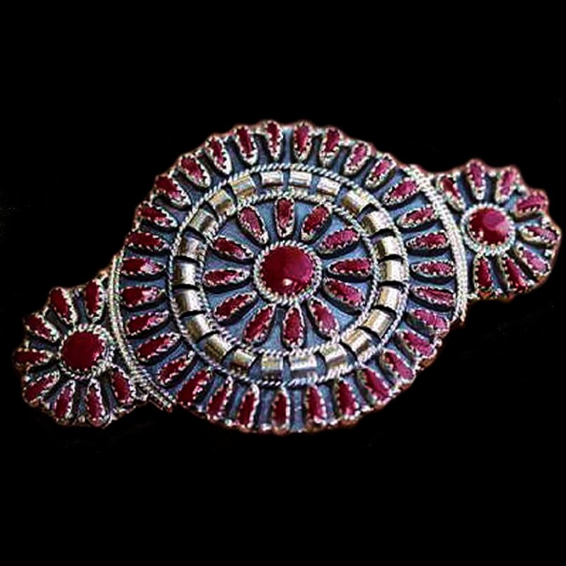 HAARSPANGE ZUNI  STERLING SILBER NEEDLEPOINT