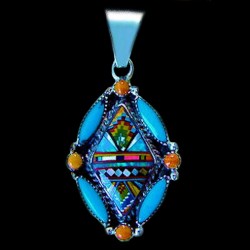 Indianerschmuck Zuni Anhänger Aus Silber Mit Edelstein und Opal