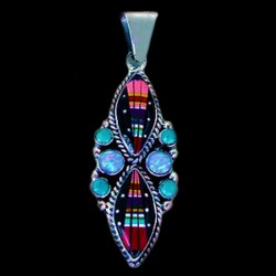 PENDENTIF ARGENT MULTICOLORE ET OPALE