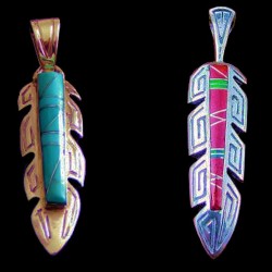 Channel Inlay Feather Sterlingsilver Pendant Color Choice