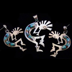 Kokopelli Anhänger und Ohrringe Aus Silber 925 und Perlmutter