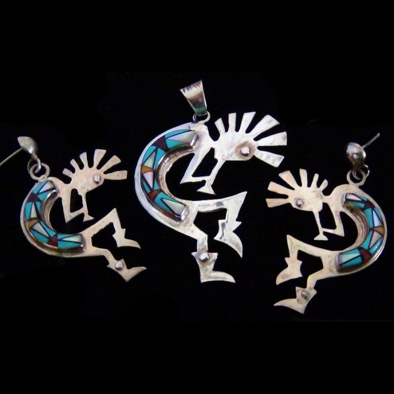 KOKOPELLI STERLING SILVER PENDANT AND EARRINGS