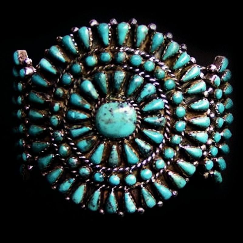 BRACELET ZUNI OLD PAWN ARGENT NEEDLEPOINT