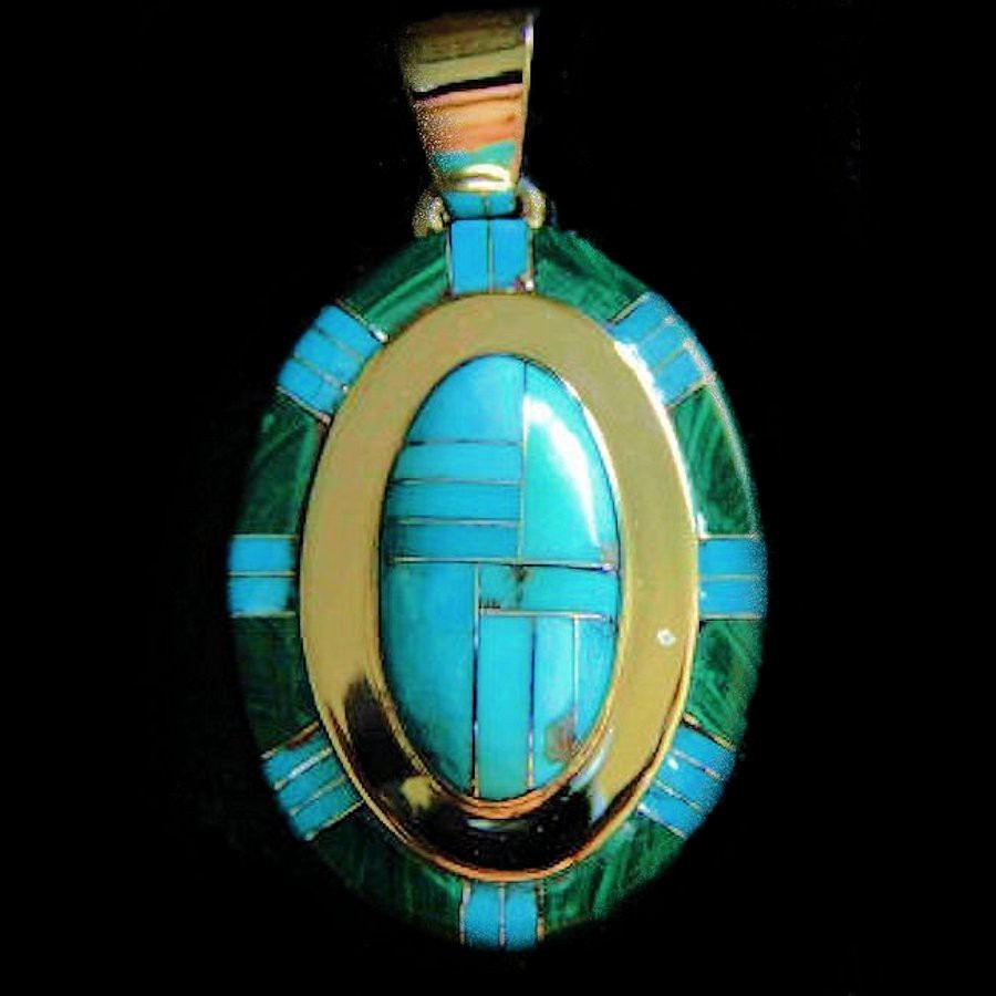 ANHÄNGER OVAL MIT TÜRKIS UND MALAKIT