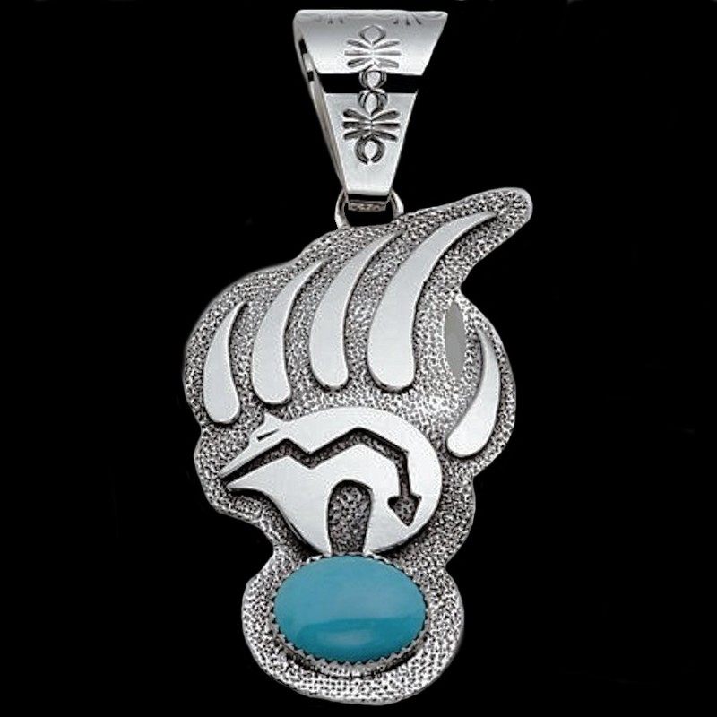 NAVAJO BEARCLAW TURQUOISE STERLING SILVER PENDANT