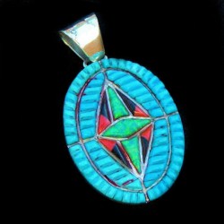 Colgante Navajo con incrustaciones de hileras de turquesa y ópalo