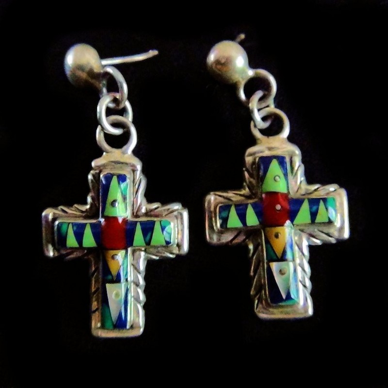 ZUNI CROSS SILVER EARRINGS