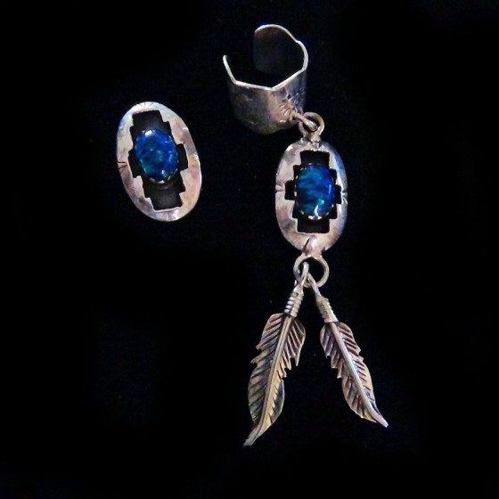 SHADOW BOX AND FEATHERS SILVER EARRINGS