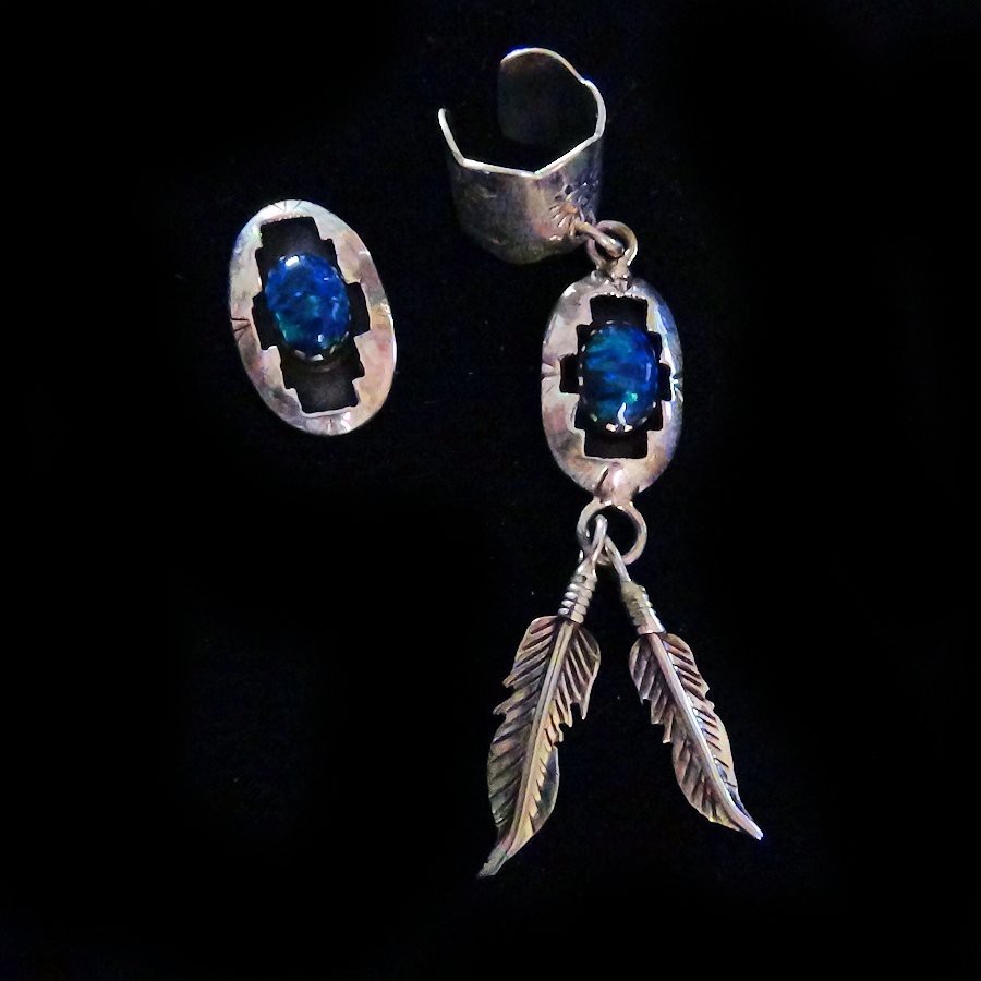 SHADOW BOX AND FEATHERS SILVER EARRINGS