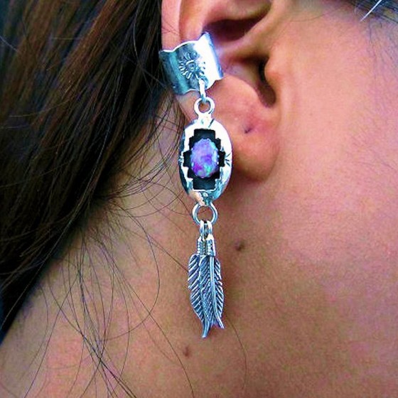 SHADOW BOX AND FEATHERS SILVER EARRINGS