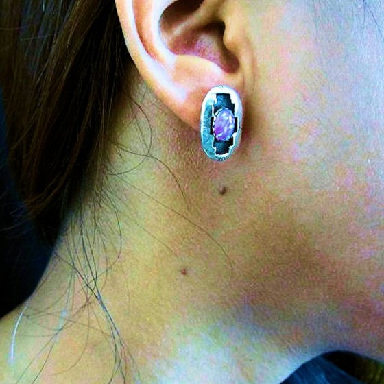 SHADOW BOX AND FEATHERS SILVER EARRINGS