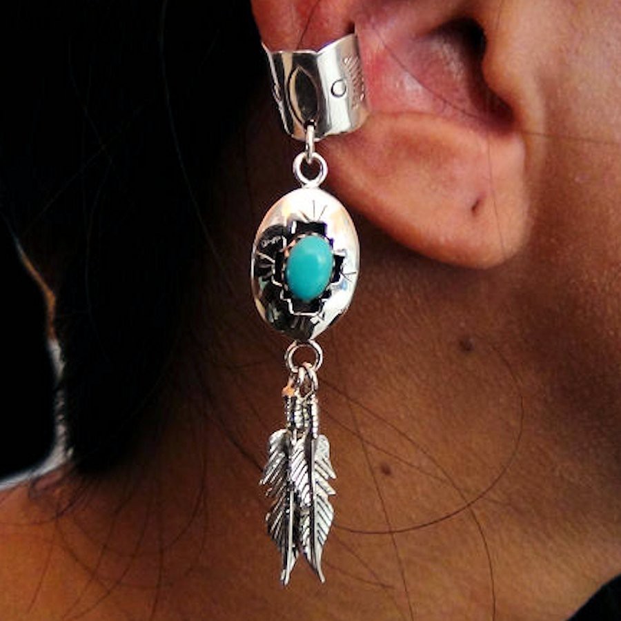 SHADOW BOX AND FEATHERS SILVER EARRINGS
