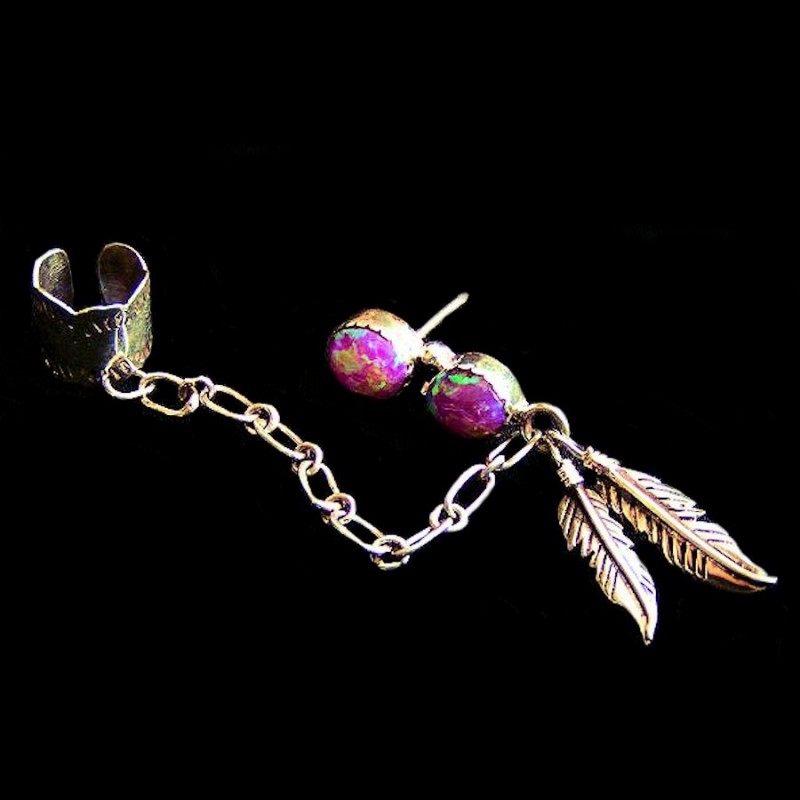 TWO FEATHERS SLAVE SILVER EARRINGS
