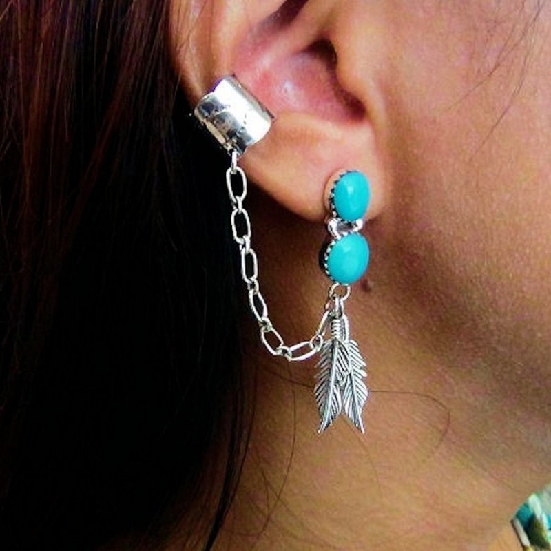 BOUCLES D'OREILLES SLAVE EN ARGENT 2 PLUMES