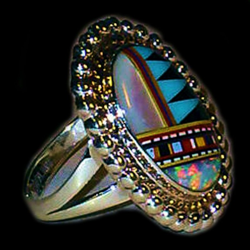 ZUNI MEHRFARBIG STERLING SILBER RING