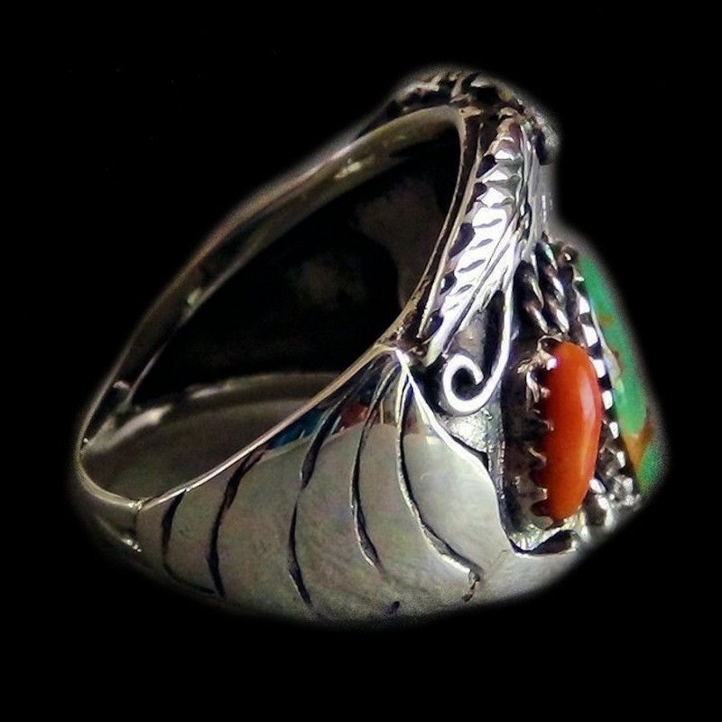 BAGUE NAVAJO TURQUOISE ET CORAIL