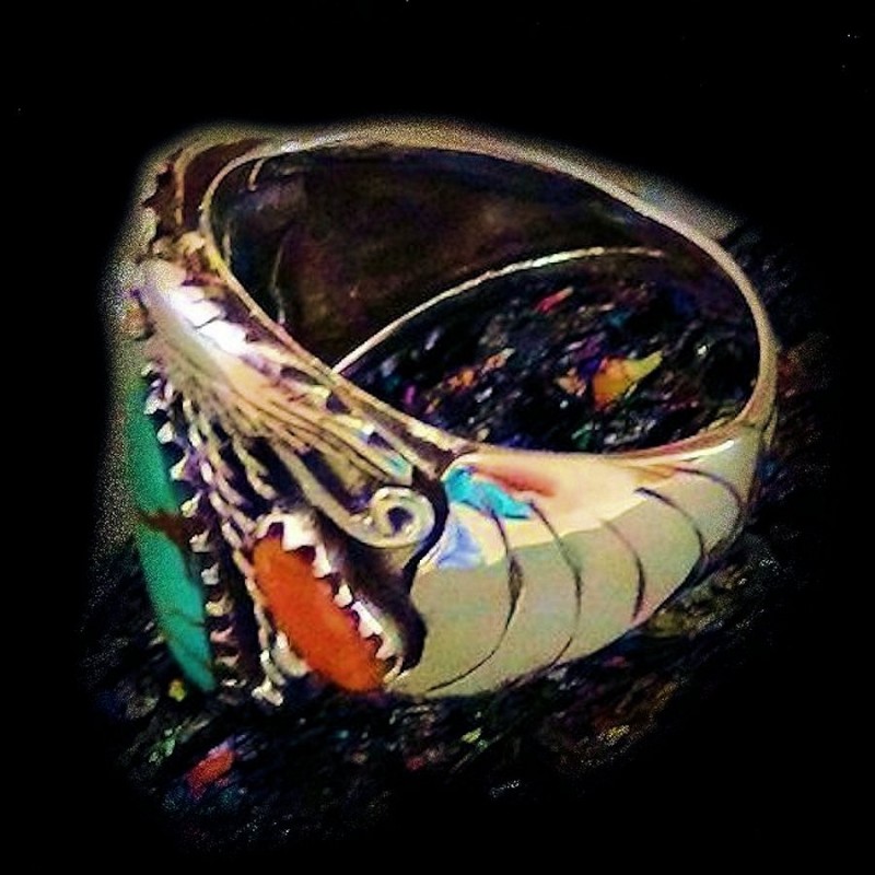 BAGUE NAVAJO TURQUOISE ET CORAIL