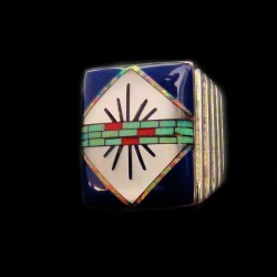 BAGUE CHEVALIERE DESIGN NAVAJO LAPIS LAZZULI ET NACRE