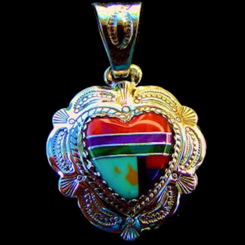 PENDENTIF COEUR ZUNI MULTICOLORE