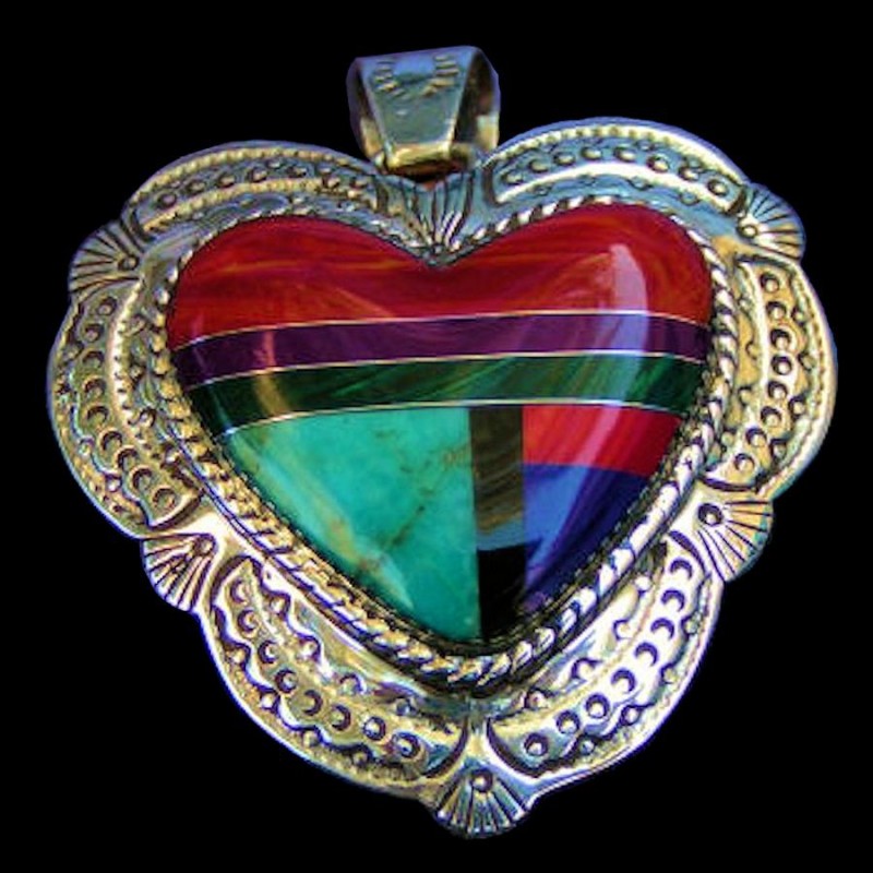 PENDENTIF COEUR ZUNI MULTICOLORE
