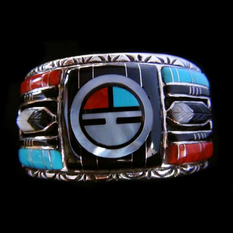 BRACELET DIEU SOLEIL ZUNI TURQUOISE ET CORAIL