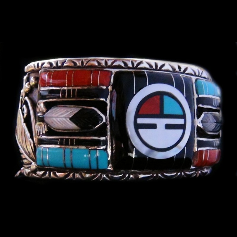 BRACELET DIEU SOLEIL ZUNI TURQUOISE ET CORAIL