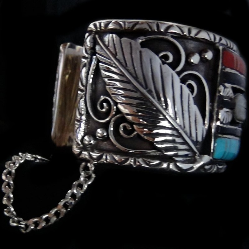 BRACELET DIEU SOLEIL ZUNI TURQUOISE ET CORAIL