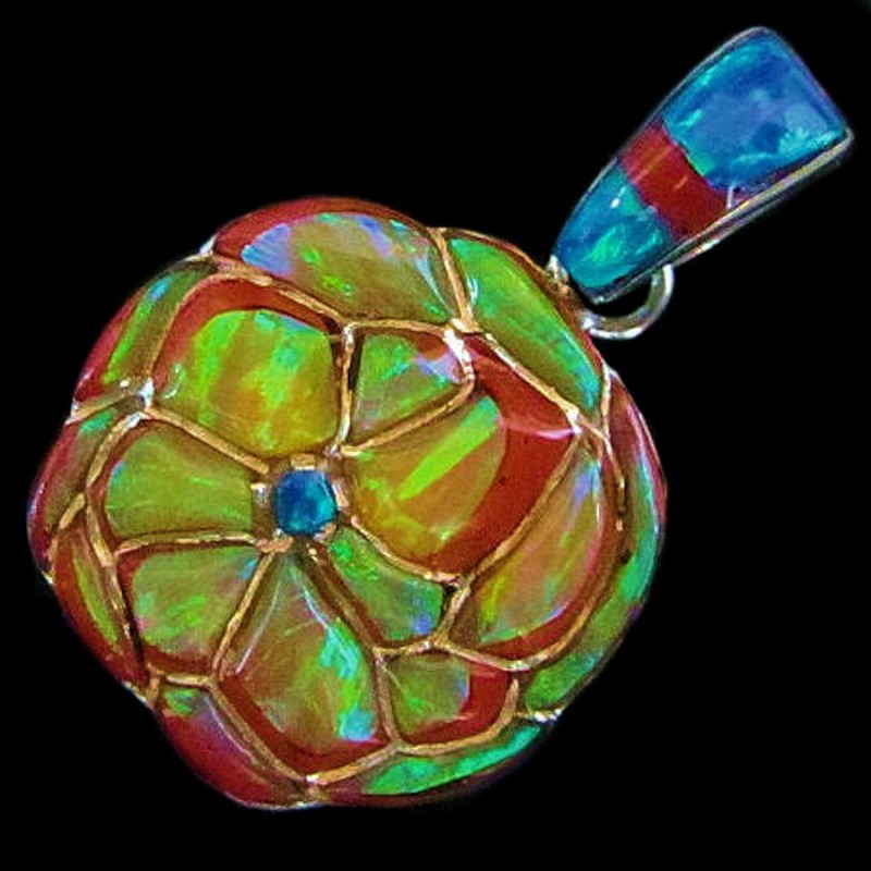 PENDENTIF ARGENT FLEUR MULTICOLORE OPALE