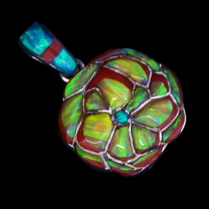 PENDENTIF ARGENT FLEUR MULTICOLORE OPALE