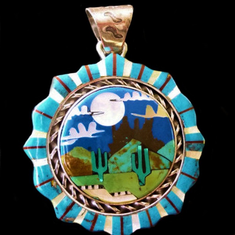 MONUMENT VALLEY INLAY CACTUS LANDSCAPE PENDANT