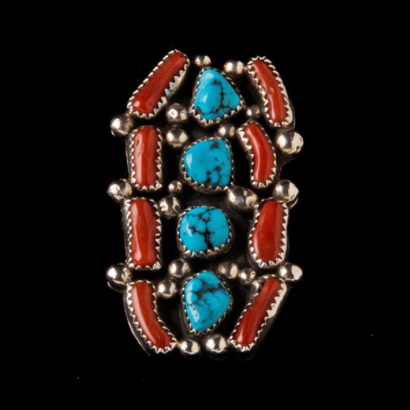 BAGUE NAVAJO TURQUOISE ET CORAIL