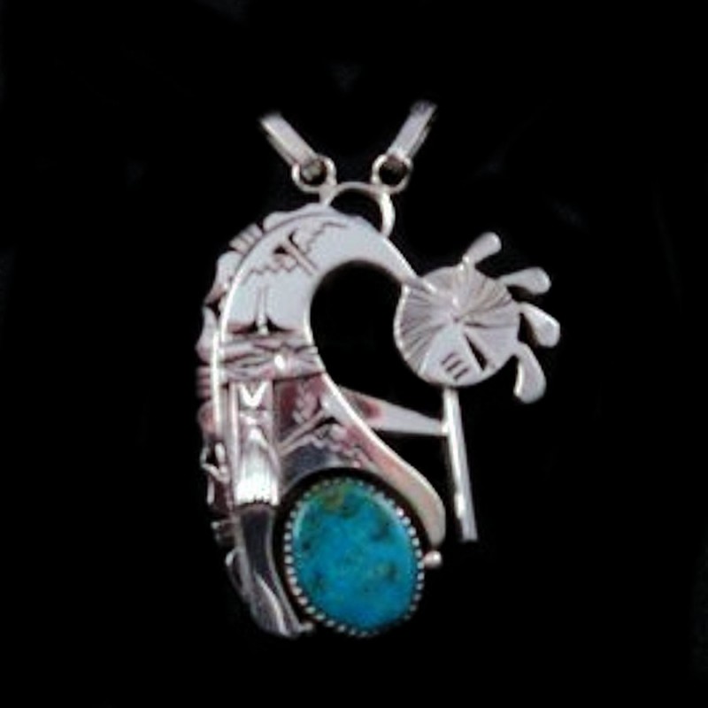 KOKOPELLI STERLING SILBER ANHÄNGER MIT TÜRKIS