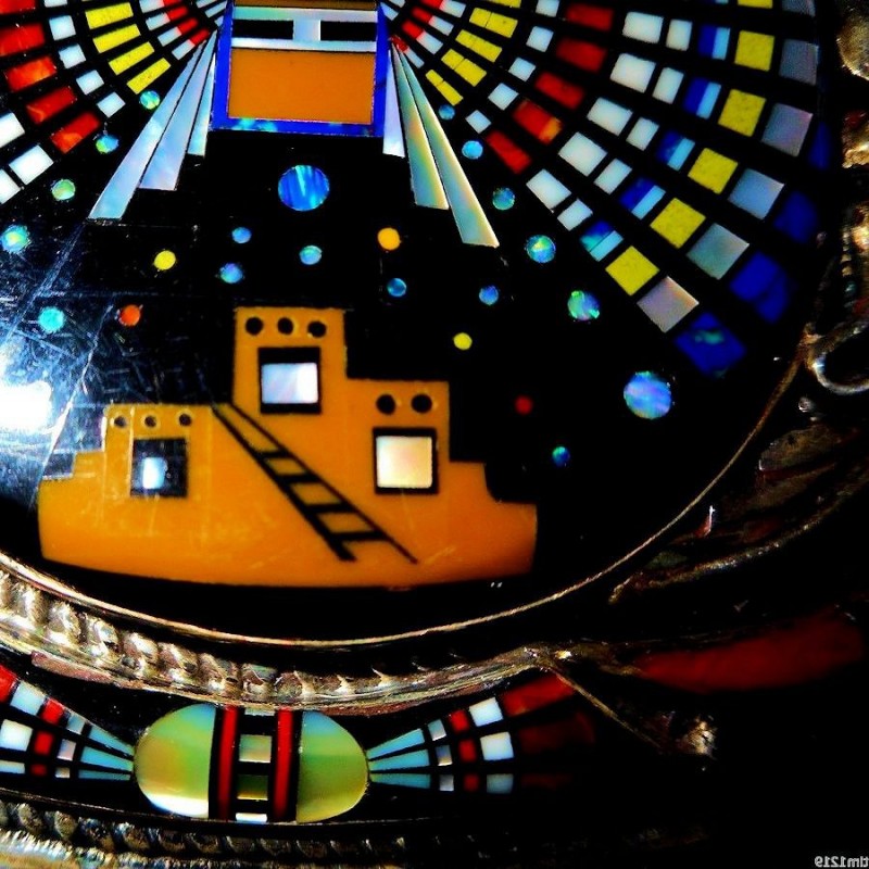 BOUCLE DE CEINTURE ZUNI EN ARGENT KASHINA PUEBLO