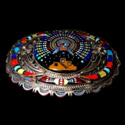 BOUCLE DE CEINTURE ZUNI EN ARGENT KASHINA PUEBLO