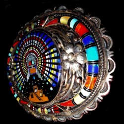 BOUCLE DE CEINTURE ZUNI EN ARGENT KASHINA PUEBLO