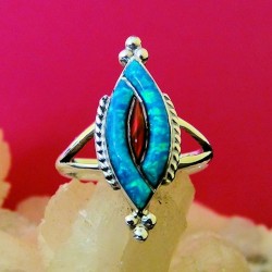 BLUE PACIFIC AND RED OPAL STERLING SILVER RING