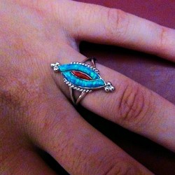 BLAU UND ROT STERLING SILBER RING