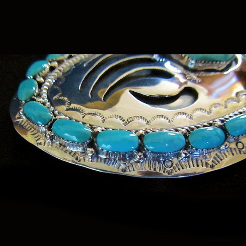 TURQUOISE CABS BEARPAW STERLING BELT BUCKLE