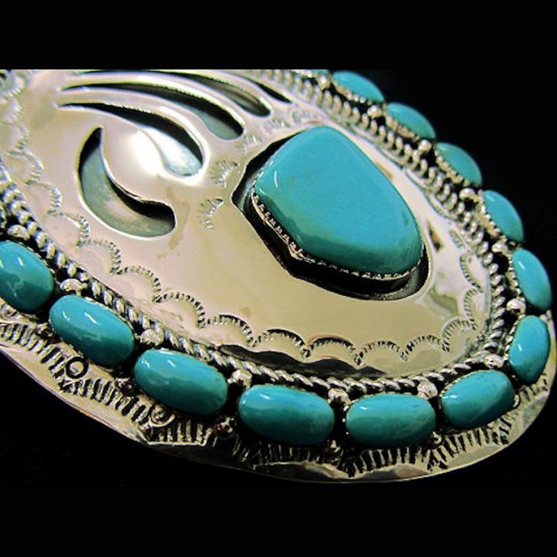 TURQUOISE CABS BEARPAW STERLING BELT BUCKLE