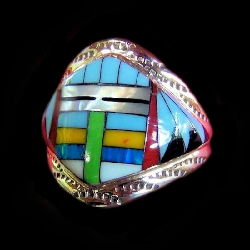 BAGUE ARGENT ZUNI KASHINA MULTICOLORE