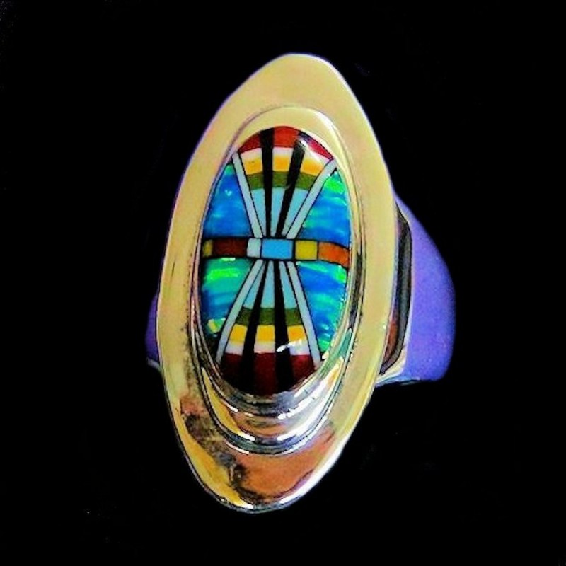 BAGUE ARGENT OPALE ET PIERRES MULTICOLORES