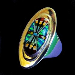 BAGUE ARGENT OPALE ET PIERRES MULTICOLORES