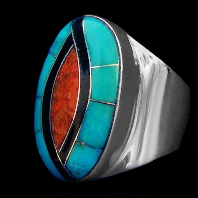 BAGUE TURQUOISE ET CORAIL
